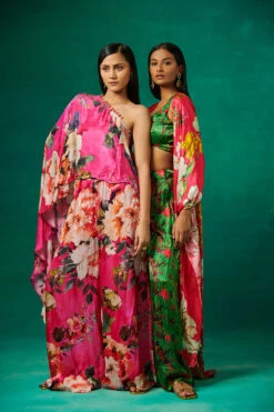 Pink Floral Print High Low Cape With Pants -Lillys Clothing Shop SonaliBansal 28 june 2358439