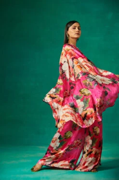 Pink Floral Print High Low Cape With Pants -Lillys Clothing Shop SonaliBansal 28 june 2358484