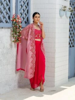 Alina Hot Pink Dhoti Cape Set