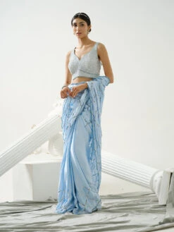 Lyre Powder Blue Sequin Scallop Saree -Lillys Clothing Shop TT 414.2