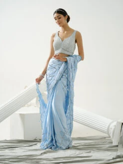 Lyre Powder Blue Sequin Scallop Saree -Lillys Clothing Shop TT 414.3