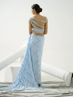 Lyre Powder Blue Sequin Scallop Saree -Lillys Clothing Shop TT 414.4