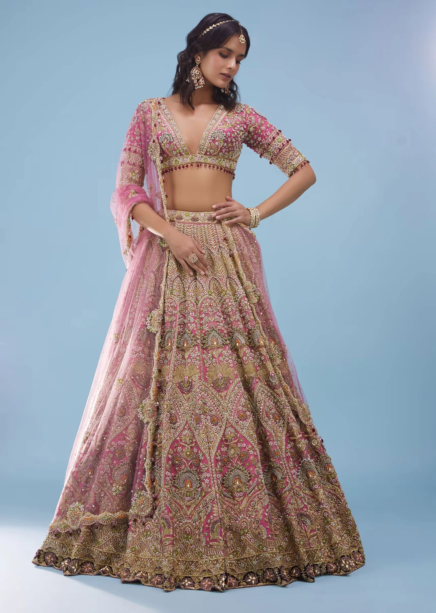 Rose Pink Bridal Lehenga In Raw Silk With Heavy Embroidery 4 Rose Pink Bridal Lehenga In Raw Silk With Heavy Embroidery - Image 4