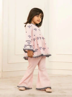 Mulmul Cotton Bud Pink Kurta With Bud Pink Pyajama
