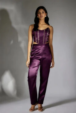 Purple Embroidered Corset With Pant