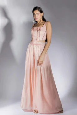 Peach Pink Embroidered Corsetwith Pant