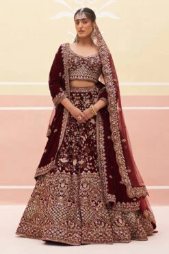 Maroon Velvet Lehnga Set