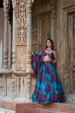 Turquoise Floral Lehenga Set