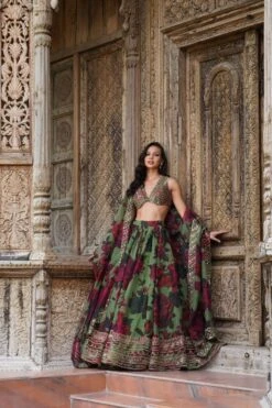 Mehendi Green Floral Lehenga Set