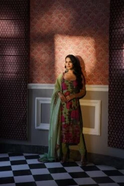 Mehendi Green Floral Kurti Set