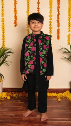 Bachpan Gulmohar Hand Block Kurta Jacket Set
