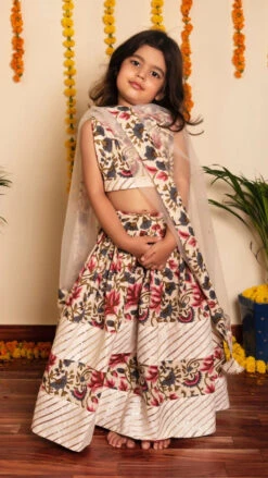 Garden Rose Lehenga Set For Girls