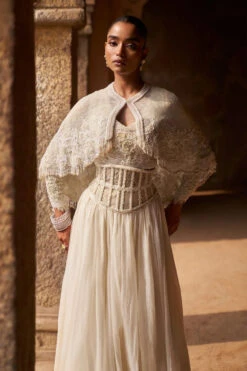 Pearlescent Full Sleeve Cape And Skirt Set