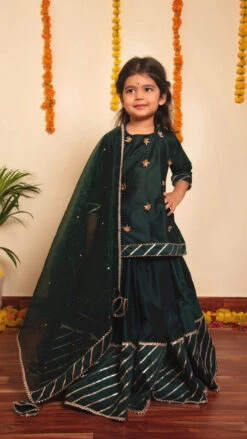 Bachpan Mimosa Green Lehenga Set For Girls
