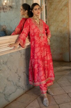 A Red Floral Printed Kurta Set