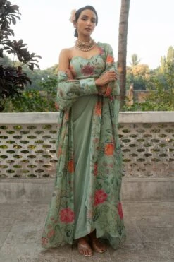 Sage Blue Floral Placement Jacket Set