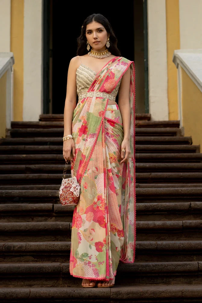 Naksha Print Georgette Pre-Draped Sari 1 Naksha Print Georgette Pre-Draped Sari