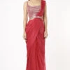 Light Ruby Silk Pre-Draped Saree Set