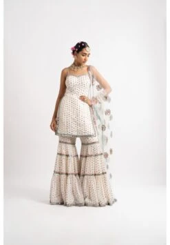 White Multi Tier Multi Color Sharara Set