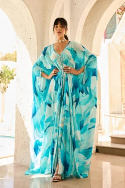 Breezy Blue Petal Printed Kaftan