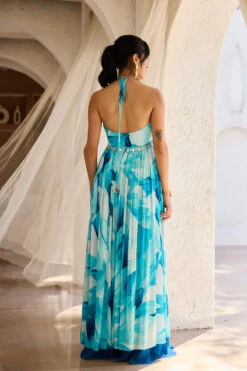 Breezy Blue Petal Printed Tunic Pant Set -Lillys Clothing Shop WBLM 06 DR 1201