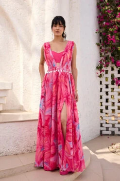Blush Pink Lily Printed Slit Dress