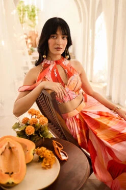 Sunset Petal Printed Crop Top Dhoti Skirt Set -Lillys Clothing Shop WBLM 12 DR 0395