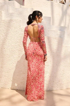 Pink Asymmetric Printed Crop Top Skit Set -Lillys Clothing Shop WBLM 16 DR 0856