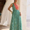 Teal & Pink Asymmetric Printed Dress -Lillys Clothing Shop WBLM 20 DR 1303