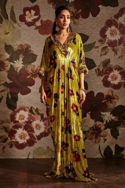 V Neck Gathered Kaftan