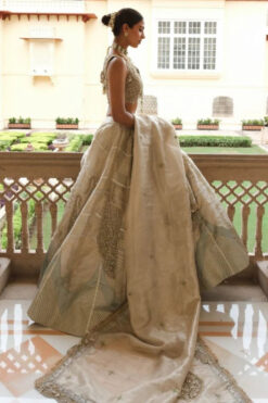 Geena Singh In Our Pearl Gold Silk Zari Tissue Lehnga Set