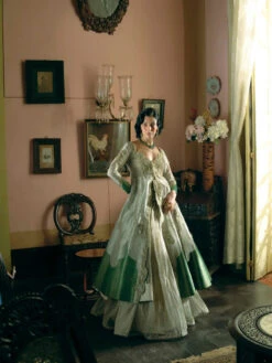 Kritika Khurana In Pearl Gold Silk Zari Tissue Jacket With Skirt Set -Lillys Clothing Shop WhatsApp Image 2024 08 28 at 5.56.36 PM 1