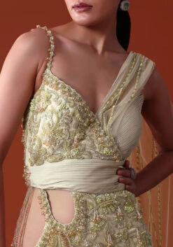 Citrus Green Ombre Fishcut Zardozi Gown Saree -Lillys Clothing Shop aeff