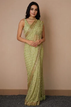 Mint Cluster Saree Set -Lillys Clothing Shop ansc23007 2