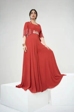 Rust Orange Jumpsuit With Short Cape