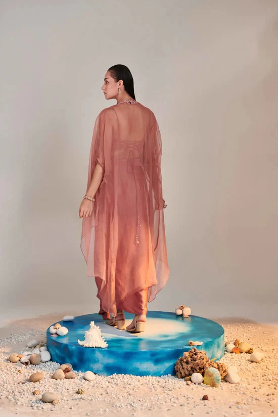 Salmon Pink Pure Organza Cape 5 Salmon Pink Pure Organza Cape - Image 5