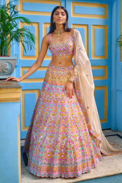 Ivory Lime Floral Lehenga