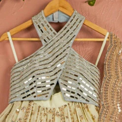 Banana Butti Scallop Lehenga With Powder Blue Mirrorwork Blouse And Light Pink Dupatta -Lillys Clothing Shop banana3