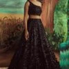 Tonal 3d Flower Black Sequin Lehenga Set -Lillys Clothing Shop black1
