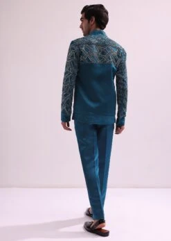 Blue Metallic Chain Bomber Jacket With Shirt And Pants 12 Blue Metallic Chain Bomber Jacket With Shirt And Pants -Lillys Clothing Shop blue metallic chain bomber jacket with shirt sg226252 10