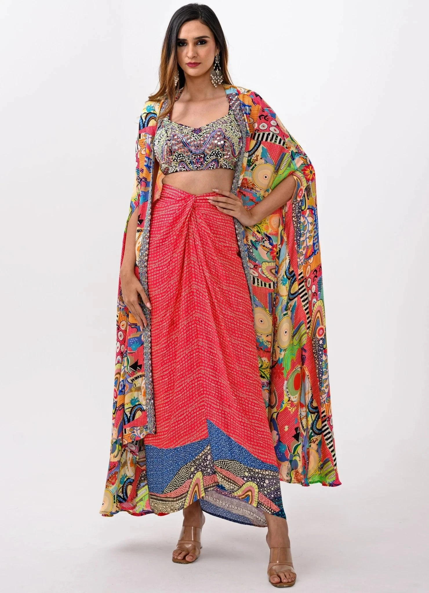 Coral Dhoti Bralette And Frenzy Cape Set 1 Coral Dhoti Bralette And Frenzy Cape Set