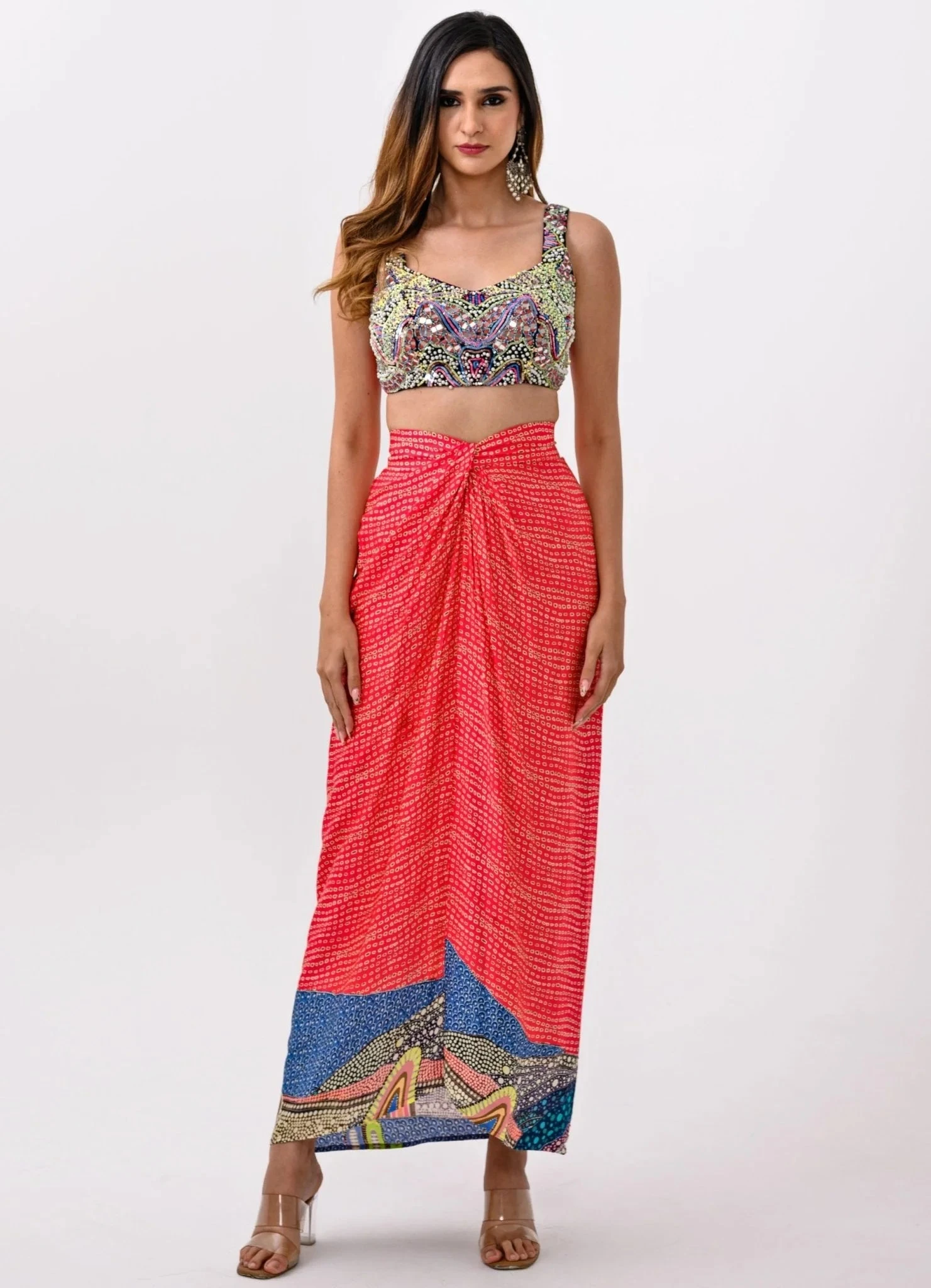 Coral Dhoti Bralette And Frenzy Cape Set 3 Coral Dhoti Bralette And Frenzy Cape Set - Image 3