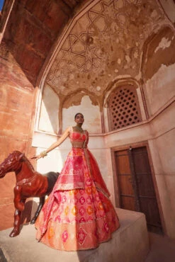 Coral Banarsi Woven Lehenga