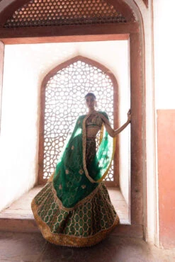 Emerald Green Bandhani Banarasi Lehenga