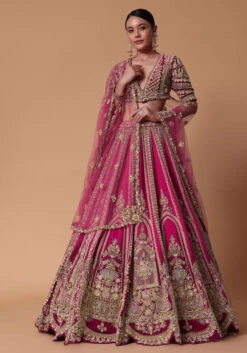 Maroon Silk Velvet 16 Kali Lehenga And Zardosi Blouse Set
