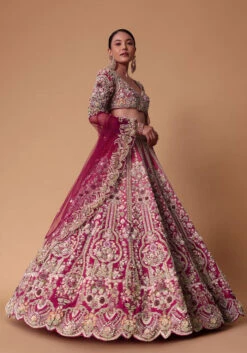 Pink Raw Silk 16 Kali Lehenga And 3D Pearl Embellished Blouse Set -Lillys Clothing Shop deat