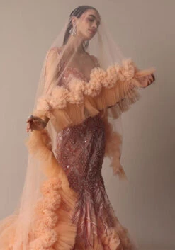 Peach Fish Cut Frill Lehenga Set With Trail Dupatta And Tassels 10 Peach Fish Cut Frill Lehenga Set With Trail Dupatta And Tassels -Lillys Clothing Shop dsgfjhgdj