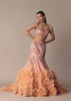 Peach Fish Cut Frill Lehenga Set With Trail Dupatta And Tassels 14 Peach Fish Cut Frill Lehenga Set With Trail Dupatta And Tassels -Lillys Clothing Shop dthtj