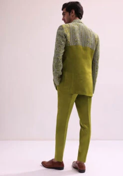 Green Linen Satin Lapel Tuxedo Jacket With Shirt And Pants -Lillys Clothing Shop eQGQEG