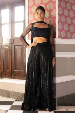 Black Embroidered Sequins Blouse & Sharara Set
